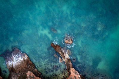 High angle view of rocks in sea