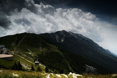 Scenic view of mountains against cloudy sky