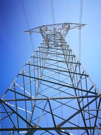 Low angle view of power lines against clear sky