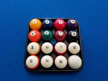 Colorful snooker balls on table