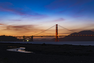 View of suspension bridge against sky during sunset