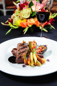 Close-up of food in plate on table