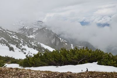 Scenic view of snow mountains against sky