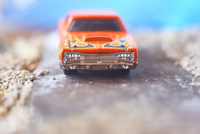 Close-up of toy car on table