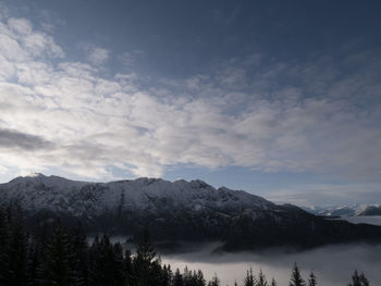 Scenic view of snowcapped mountains against sky