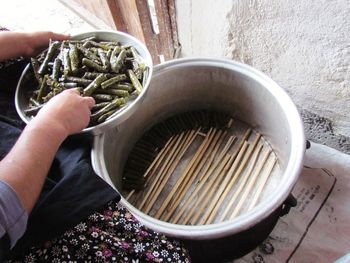 High angle view of hand holding food