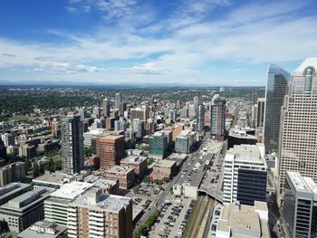 High angle view of modern buildings in calgary