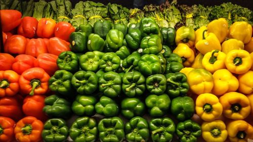 High angle view of vegetables for sale in market