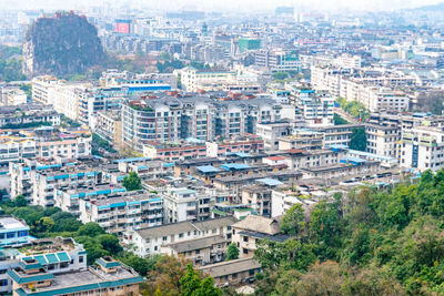 High angle view of buildings in city