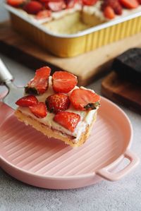 Close-up of dessert in plate on table