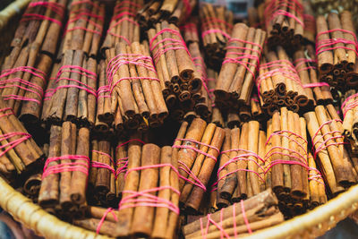 Full frame shot of cinnamon in container