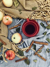 High angle view of fruits on table