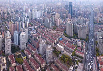 High angle view of buildings in city