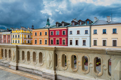 Beautiful historic, colorful tenement houses in zamosc. a city inscribed on the world heritage list