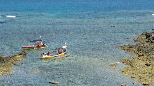 High angle view of people on beach