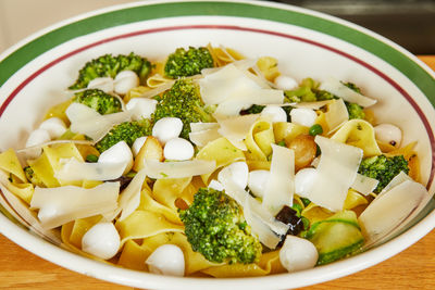 High angle view of food in bowl on table