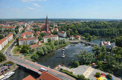 High angle view of cityscape against sky