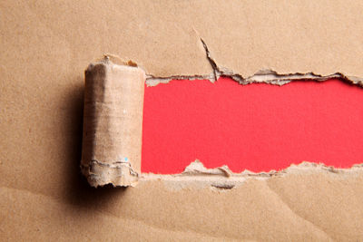 Close-up of torn cardboard