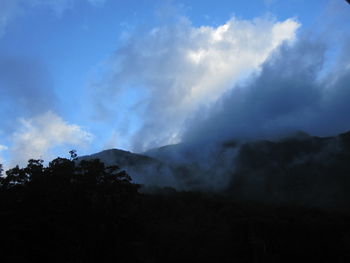 Low angle view of silhouette mountain against sky