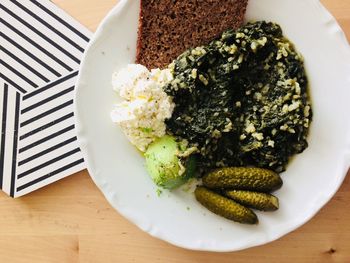 High angle view of salad in plate on table