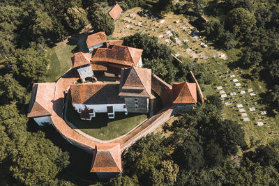 Aerial view of fortified church