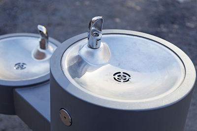 High angle view of faucet on table