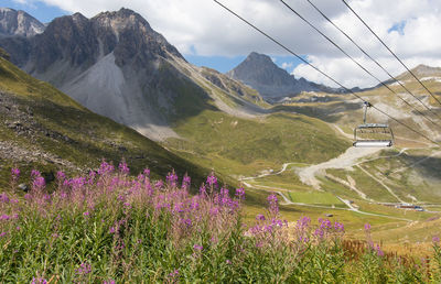 Ski lifts in summer in tignes in the alps in france