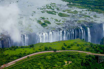 Scenic view of waterfall