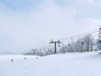 Scenic view of snow covered land against sky