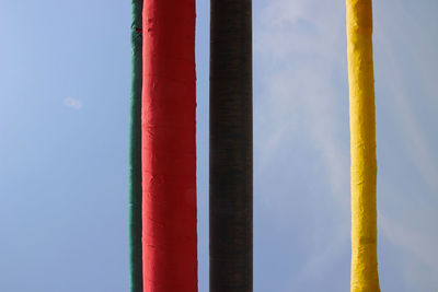 Low angle view of poles against sky