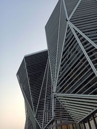 Low angle view of modern building against clear sky