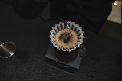 High angle view of cupcakes on table