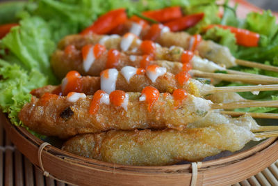 Close-up of served fish in plate