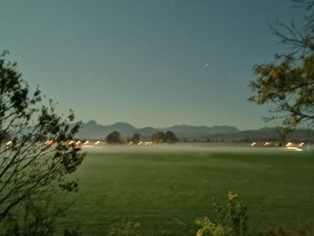 Scenic view of field against clear sky