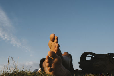 Bare feet of relaxing person barefoot