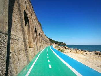 Scenic view of sea against clear blue sky