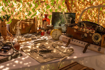 Close-up of objects on table