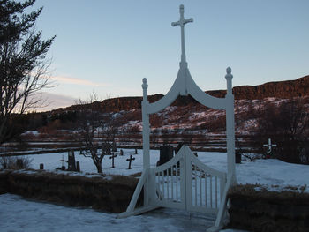 Built structure against clear sky during winter