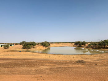 Scenic view of lake against clear sky