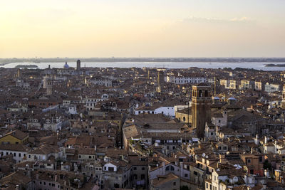 Aerial panoramic view of venice and the lagoon from campanile di san marco in saint mark square