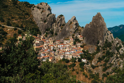 High angle view of townscape against sky