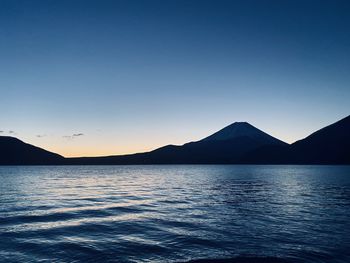 Scenic view of sea against clear sky during sunset