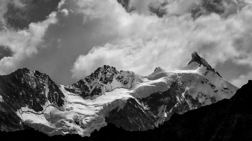 Panoramic view of snowcapped mountains against sky