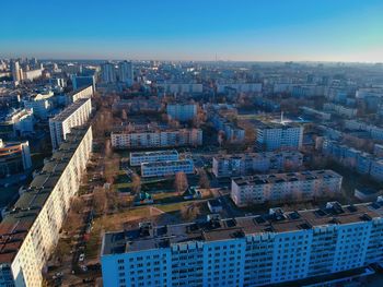 High angle view of buildings in city