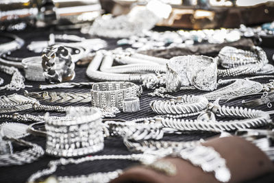 Close-up of jewelries on table