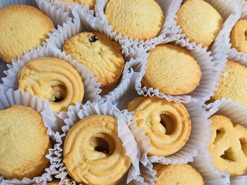 High angle view of cookies on table