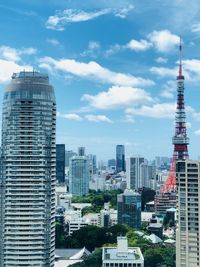 Modern buildings in city against sky