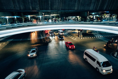 High angle view of people on road at night