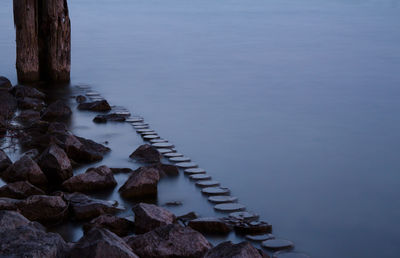 High angle view rocky shore and sea