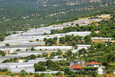 High angle view of buildings in city